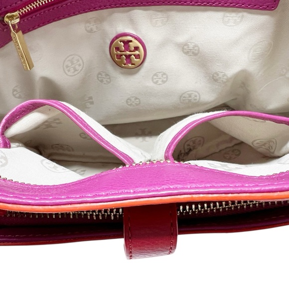 Tory Burch Tote Bag Tangerine Red Pomegranate All Leather - Picture 10 of 12